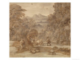 Landscape with Mercury and Apollo as a Shepherd, 1673 (Pen and Brown Tint, Grey Indian Ink Wash) reproduction procédé giclée par Claude Lorrain