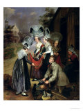 A Peddler Selling Scarves to Women from Troyes Impressão giclée por Henri Valton