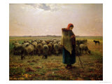 Shepherdess with Her Flock, 1863 Lámina giclée por Jean-François Millet Shepherdess with Her Flock, 1863 Lámina giclée por Jean-François Millet