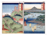A Landscape and Seascape, Two Views from the Series "60-Odd Famous Views of the Provinces" reproduction procédé giclée par Ando Hiroshige