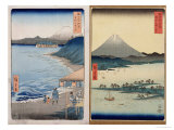 Mountains and Coastline, Two Views from "36 Views of Mount Fuji," Pub. by Kosheihei, 1853 reproduction procédé giclée par Ando Hiroshige