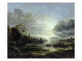 Landscape in Moonlight Reproduction procédé giclée par Aert Van Der Neer