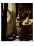Lady Writing a Letter with Her Maid, circa 1670 Reproduction procédé giclée par Jan Vermeer