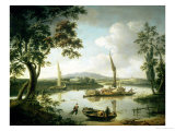 View of the Thames from Keen Edge Ferry, Shillingford - Looking Across to Dorchester reproduction procédé giclée par John Thomas Serres