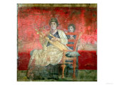 Noblewoman Playing a Cithera, from the Boscoreale Villa, Pompeii, circa 50 BC reproduction procédé giclée