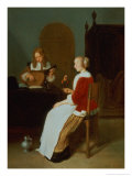 An Interior with a Lute Player and a Woman Holding a Parrot Giclée-Druck von Quiringh Gerritsz. van Brekelenkam