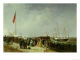 The Departure of the Steam Packet at Boulogne Giclee-trykk av Louis Bentabole