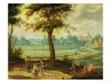 A Village Landscape by a River Giclee Print by Isaak van Oosten