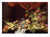 A Still Life of Fruit on a Draped Ledge Giclee Print by Joris van Son