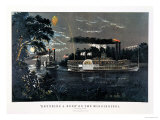 Rl 27835 Rounding a Bend on the Mississippi Steamboat Queen of the West Reproduction procédé giclée par Currier & Ives 