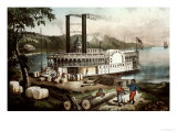 Loading Cotton on the Mississippi, 1870 Giclee Print by Currier & Ives 
