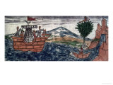 An Indian Spy Observes the Arrival of a Spanish Ship on the Mexican Coast, 1579 Giclee Print by Diego Duran