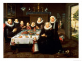 A Portrait of a Family Saying Grace Before a Meal, with a Servant Stoking a Fire Giclee Print by Gortzius Geldorp