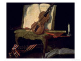 Still Life with a Violin reproduction procédé giclée par Jean-Baptiste Oudry