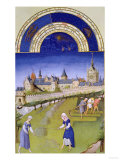 June: Haymaking, by the Limbourg Brothers (Facsimile Manuscript) Giclée-Druck