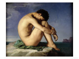 Naked Young Man Sitting by the Sea, 1836 Stampa giclée di Hippolyte Flandrin Naked Young Man Sitting by the Sea, 1836 Stampa giclée di Hippolyte Flandrin