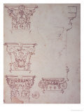 Studies for a Capital (Brown Ink) reproduction procédé giclée par Michelangelo Buonarroti 