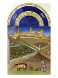 March: peasants at work on a feudal estate, by the Limbourg brothers Lámina giclée