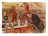 Louis Pasteur Experimenting for the Cure of Hydrophobia in His Laboratory, c. 1885, Pub. c. 1895 Giclee Print by Adrien Emmanuel Marie