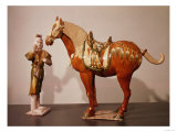 Horse and Groom, Tang Dynasty (618-907) (Coloured, Glazed, Terracotta) Giclee Print