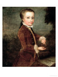 Portrait of Wolfgang Amadeus Mozart (1756-91) Aged Eight, Holding a Bird's Nest, 1764-65 reproduction procédé giclée par Johann Zoffany