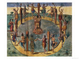 Indian Ritual Dance from the Village of Secoton, Book Illustration, circa 1570-80 Giclee Print by John White