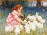 Feeding the Rabbits Giclée-Druck von Frederick Morgan