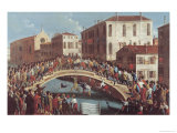 Battle with Sticks on the Ponte Santa Fosca, Venice Giclee-trykk av Gabriele Bella Battle with Sticks on the Ponte Santa Fosca, Venice Giclee-trykk av Gabriele Bella