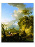 A Mountainous River Landscape with Figures Reproduction procédé giclée par Franz de Paula Ferg