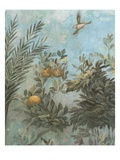 Détail montrant une scène tirée d'une fresque romaine d'un arbre avec des oiseaux Reproduction procédé giclée par Araldo Luca