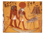 Mural Painting of Re-Harakhty in the Solar Boat Next to the Sacred Ibis Giclee Print