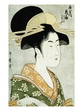 Portrait of the Courtesan Hanaogi of the Ogiya, Wearing an Over-Kimono Giclee Print by Utamaro 