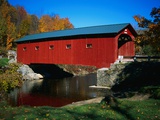 Red Covered Bridge on Rural Road Photographic Print by Robert Glusic