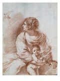 La madone et l'enfant au chardonneret qui s'échappe reproduction procédé giclée par Guercino (Giovanni Francesco Barbieri) 