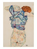 Femme se déshabillant reproduction procédé giclée par Egon Schiele