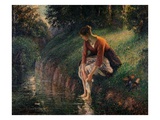 Young Woman Bathing Her Feet in a Brook by Camille Pissarro reproduction procédé giclée par Camille Pissarro