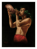 Hawaiian Conch Shell Blower, c.1940s Giclee Print by Leeteg