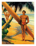 Surfers at the Beach, Hawaii, c.1942 Giclee Print by H. B. Christian Surfers at the Beach, Hawaii, c.1942 Giclee Print by H. B. Christian