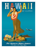 Hawaii By Clipper, Pan American Airways, Hula Girl, c.1950 Impressão giclée por Atherton