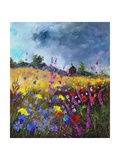 Flowers and old chapel Giclee Print by Pol Ledent