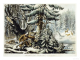 American Winter Sports, Deer Shooting On the Shattagee, 1855 Giclee Print by Currier & Ives 