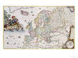 Map of Europe, Showing Europe and Western Russia, Iceland and Greenland Reproduction procédé giclée par Cornelis III Danckerts
