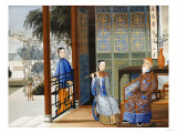 An Elderly Gentleman Listening to a Flautist in an Interior, Chinese School, Mid 19th Century Giclee Print