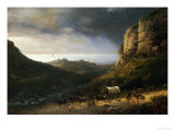 A Wagon on a Path in a Rocky River Landscape Giclee Print by Domenico Ferri