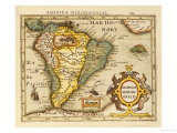 Hand Colored Engraved Map of South America, 1610 reproduction procédé giclée par Gerardus Mercator