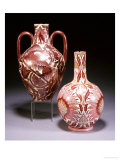 A Pink, Ruby and Gold Lustre Vase and a Ruby Lustre Vase with Ferocious Reptiles Giclee Print by William De Morgan