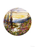 Fine Leaded Glass Window Enamelled Sunset with Mountains, circa 1900 reproduction procédé giclée par Tiffany Studios 