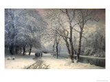 A Winter Landscape with Horses and Carts by a River, 1882 Giclee Print by Anders Andersen-Lundby