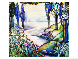 A River Meandering From A Distant Mountain Range At Dusk, With Cypress, Lilies, Poppies And Irises Lámina giclée por Tiffany Studios A River Meandering From A Distant Mountain Range At Dusk, With Cypress, Lilies, Poppies And Irises Lámina giclée por Tiffany Studios