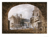 From Under the Arch of St. Michel's Bridge, Paris, Dated 1805-1810 Giclee Print by John Claude Nattes